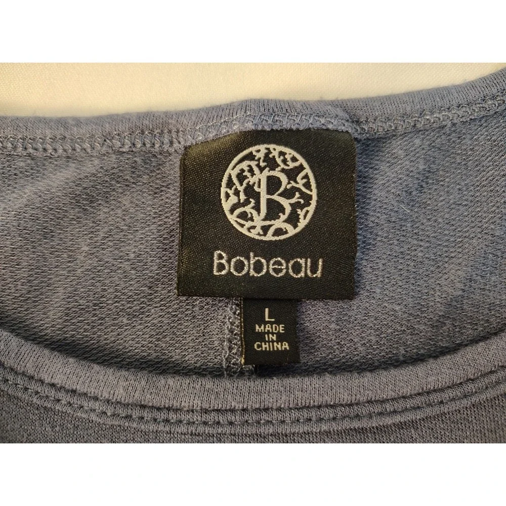Bobeau Womens Blue Gray Short Sleeve Ruffle Hem Button Back Tunic Top Large
